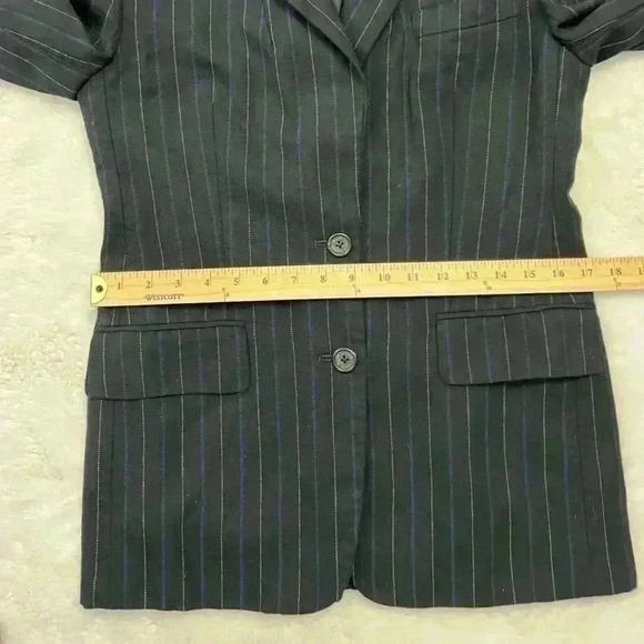 Vintage 90s Ralph Lauren Pinstripe Wool Blazer 4 Preppy Old Money Equestrian - Picture 11 of 15